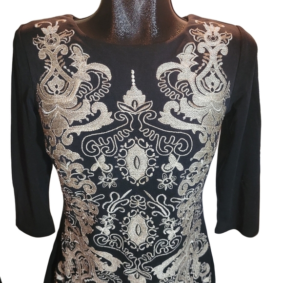 Terra Nostra Black Cropped Sleeve Top With Embroidered Front XS - Picture 2 of 7